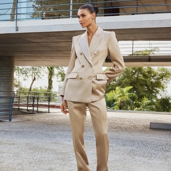Zara Beige Satin Suit Set - Picture 1 of 6